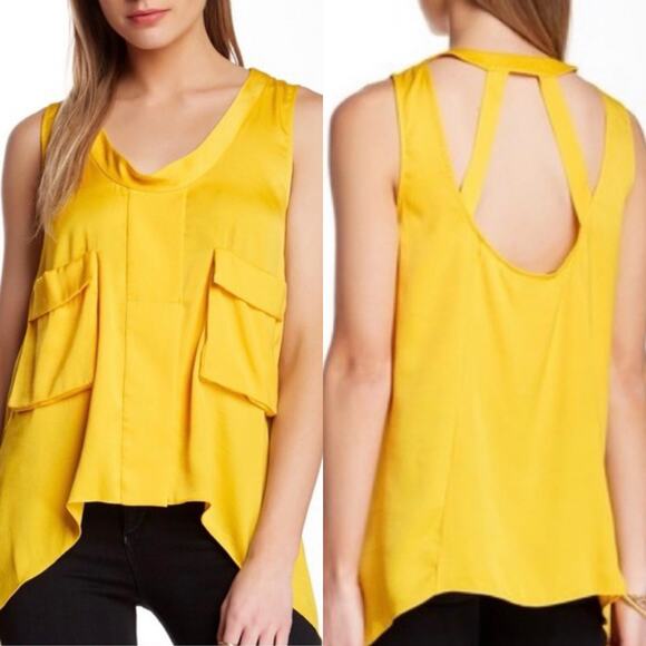 BCBGMAXAZRIA Women’s Sharkbite Bright Yellow Silky Strappy Tank Top. Size M. - Picture 1 of 11
